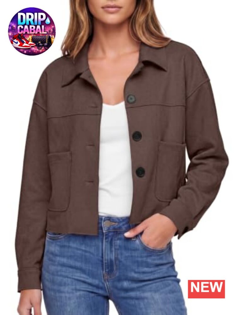 Faux Suede Cropped Jacket Button Down Casual Fall Shacket Women
